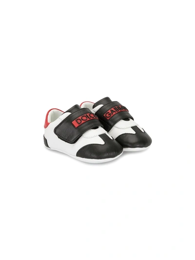 Dolce & Gabbana Babies' Two-tone Lambskin Trainers With Logo And Hook-and-loop Fastener In White/red