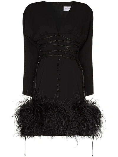 16arlington Iris Feather-trim Mini Dress In Black