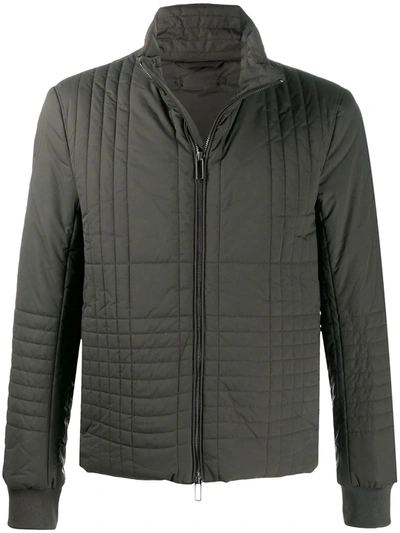 Emporio Armani Check Quilted Jacket In Green