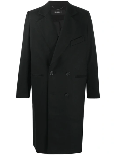 Misbhv Hazard-embroidered Double Breasted Coat In Black