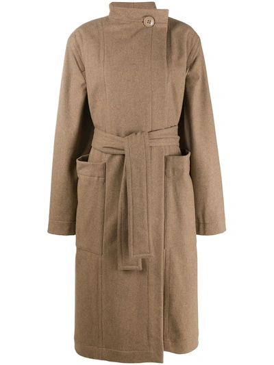Lemaire Buttoned Collar Trench Coat In Neutrals