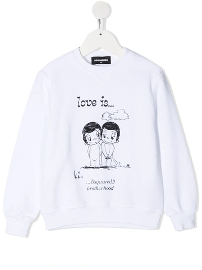 Dsquared2 Kids' Love Print Sweatshirt In White