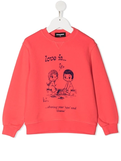 Dsquared2 Kids' Love Print Sweatshirt In Pink