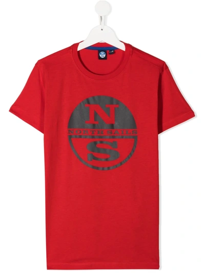 North Sails Kids' Short-sleeved Logo Print T-shirt In Red