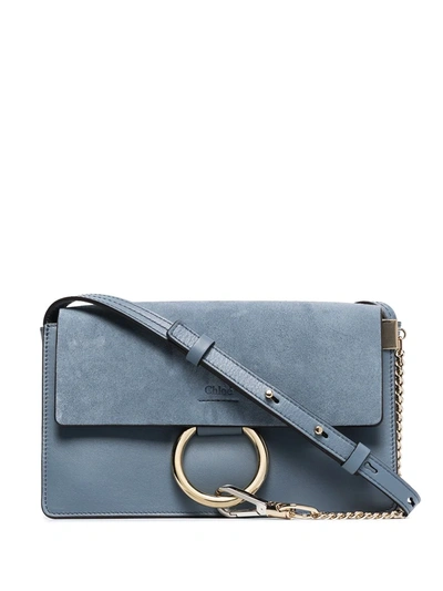 Chloé Faye Small Suede/leather Shoulder Bag In Blue