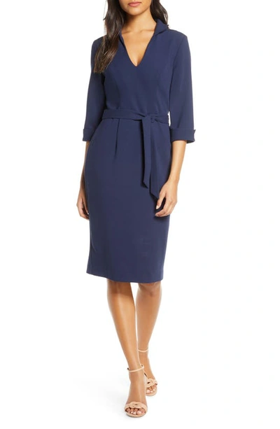 Black Halo Madeline Three-quarter Sleeve Sheath In Pacific Blue