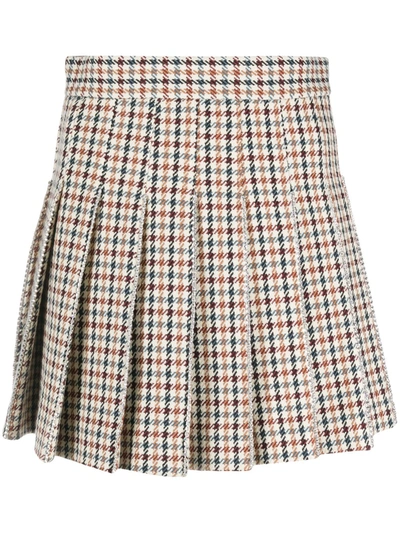 Area Pleated Houndstooth Tennis Mini Skirt In Neutrals