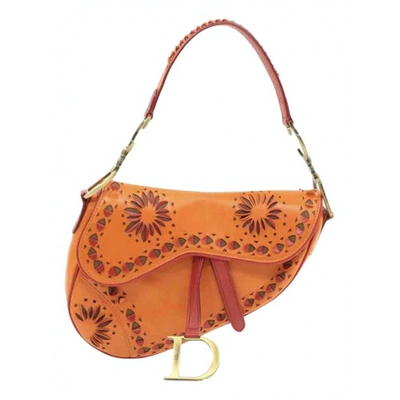 Pre-owned Dior Saddle Orange Leather Handbag