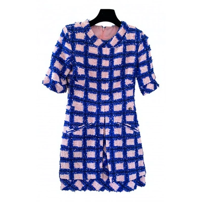 Pre-owned Chanel Tweed Mid-length Dress In Blue