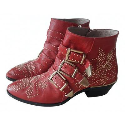 Pre-owned Chloé Susanna Red Leather Ankle Boots
