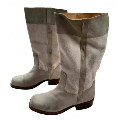 Pre-owned Robert Clergerie Leather Biker Boots In Beige