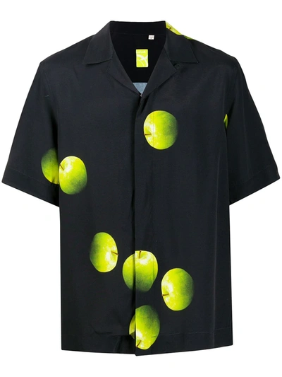 Paul Smith Apple Print Cuban Collar Shirt In Black