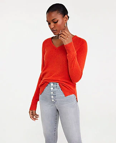 Ann Taylor Cashmere V neck Sweater In Red Orange Heather ModeSens