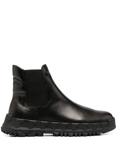 Versace Greca Rhegis Leather Boots In 黑色