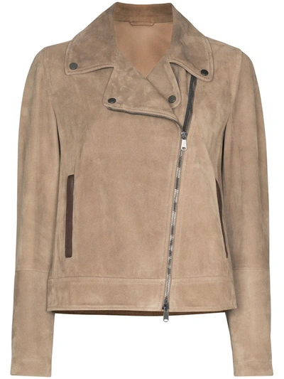 Brunello Cucinelli Suede Biker Jacket In Neutrals