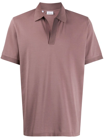 Brioni Fine Knit Polo Shirt In Pink