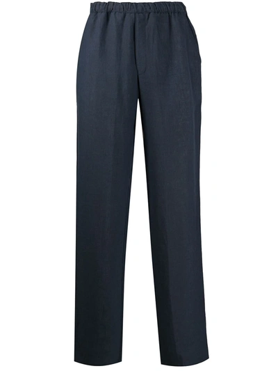 Brioni Loose Fit Linen Trousers In Blue