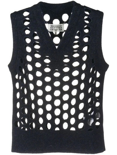 Maison Margiela Knitted Laser-cut Waistcoat In Navy