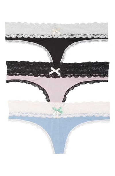 Honeydew Intimates Ahna 3-pack Lace Thong In Black Silver/ Bengal/ Moonlit