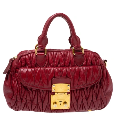 Pre-owned Miu Miu Red Matelasee Leather Turnlock Shoulder Bag