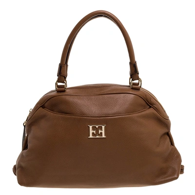 Pre-owned Escada Brown Leather Metal Logo Satchel