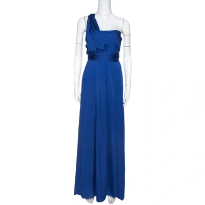 Pre-owned Ch Carolina Herrera Royal Blue Silk Gathered Maxi Dress S