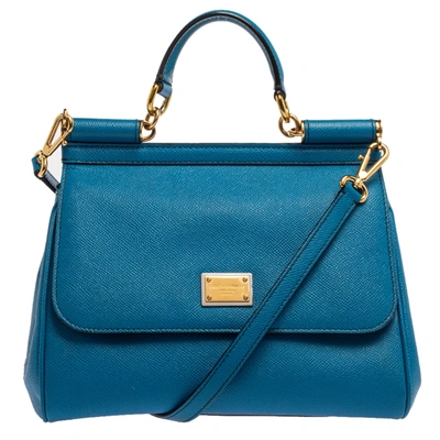 Pre-owned Dolce & Gabbana Blue Leather Medium Miss Sicily Top Handle Bag