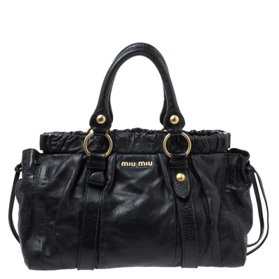 Pre-owned Miu Miu Black Vitello Leather Gathered Tote