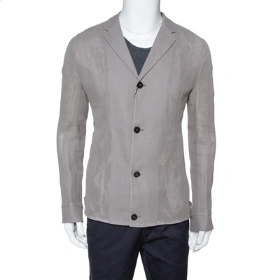 Pre-owned Emporio Armani Grey Linen & Cotton Leno Mesh Jacket Xxl