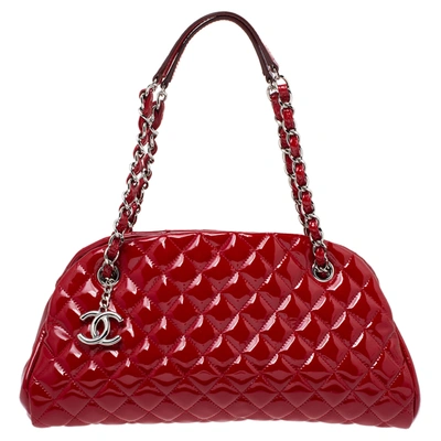 Pre-owned Chanel Red Quilted Patent Leather Just Mademoiselle Bowler Bag