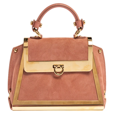 Pre-owned Ferragamo Pink Suede And Metal Mini Sofia Top Handle Bag
