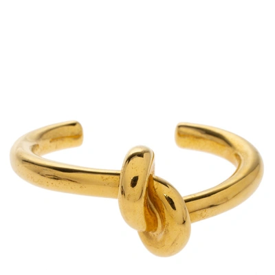 Pre-owned Celine Céline Gold Tone Thick Knot Open Cuff Bracelet L