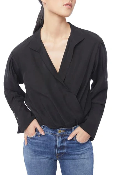 Frame Button Up Shirt Bodysuit In Noir