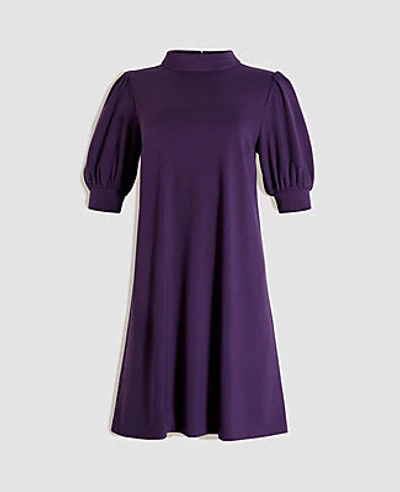 Ann Taylor Puff Sleeve Mock Neck Shift Dress In English Violet