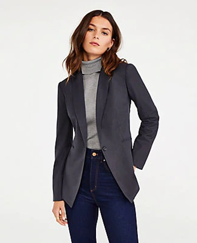 Ann Taylor The One Button Blazer In Tropical Wool In Coal Grey