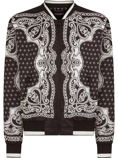 Dolce & Gabbana Bandana Print Bomber Jacket In Black