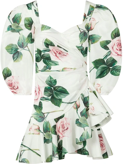 Dolce & Gabbana Floral-print Silk Dress In White