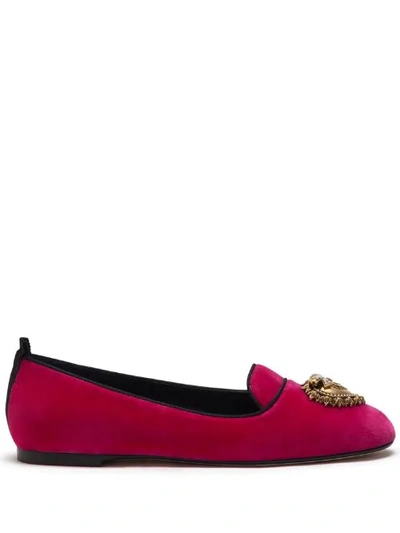 Dolce & Gabbana Heart Logo Plaque Slippers In Pink