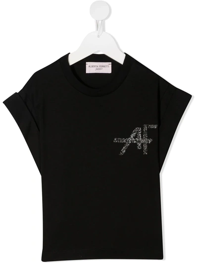 Alberta Ferretti Kids' Short Sleeve Glitter T-shirt In Black