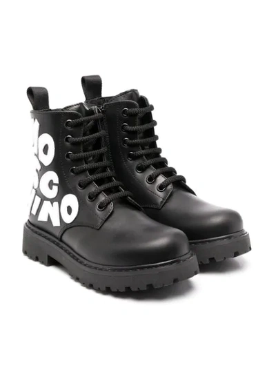 Moschino Teen Logo Patch Combat Boots In Black