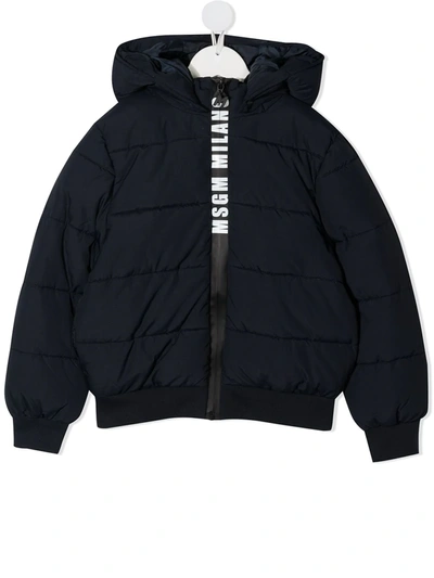 Msgm Kids' Padded Logo Coat In Blue