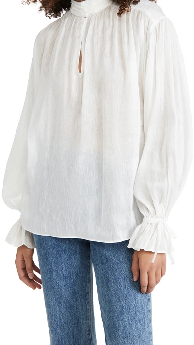 Aje Grove Silk-linen Blouson Sleeve Top In White