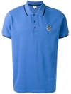 Kenzo Tiger Crest Cotton Polo Shirt In Blue