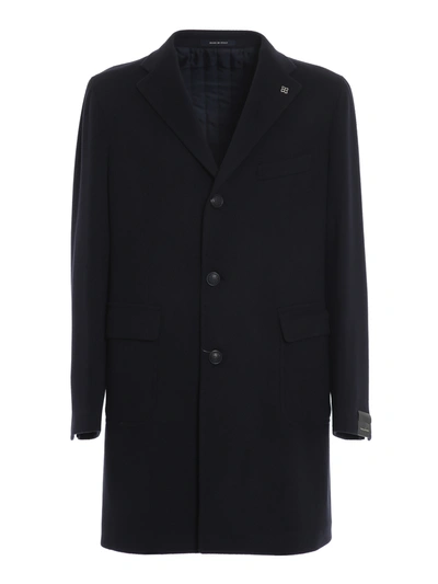 Tagliatore Soft Wool And Cashmere Cloth Coat In Black In Dark Blue