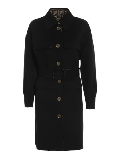 Fendi Wool Blend Trench Coat In Black