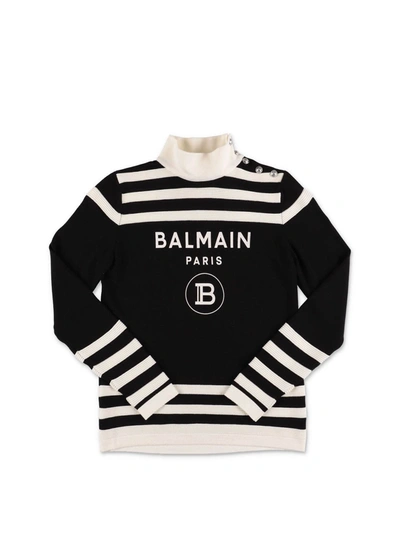 Balmain Kids' Black And White Sweater