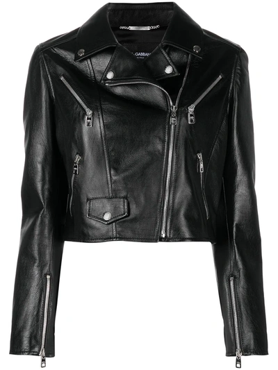 Dolce & Gabbana Calf Leather Biker Jacket In Black