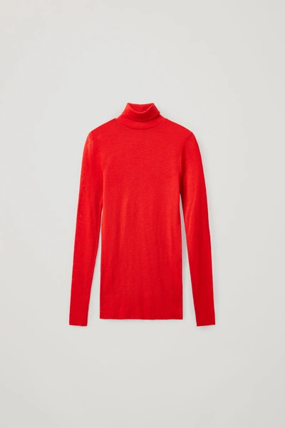 Cos Fine Roll-neck Wool Top In Red