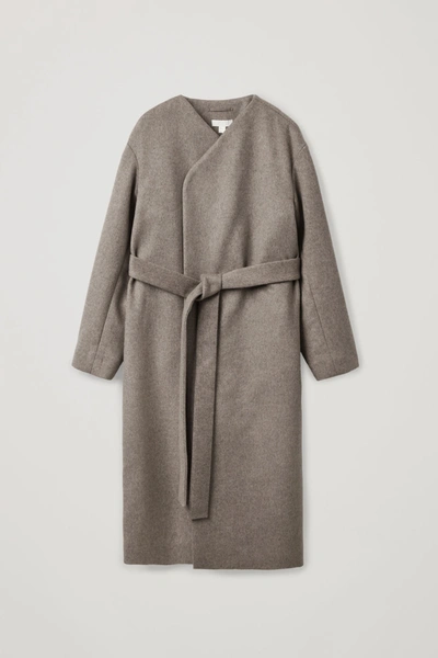 Cos Wool Mix Belted Coat In Brown