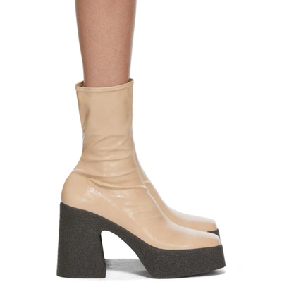 Stella Mccartney Patent Faux-leather Platform Ankle Boots In Beige